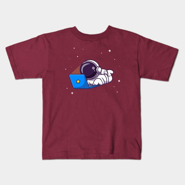 Cute Astronaut Working On Laptop Cartoon Kids T-Shirt by Catalyst Labs